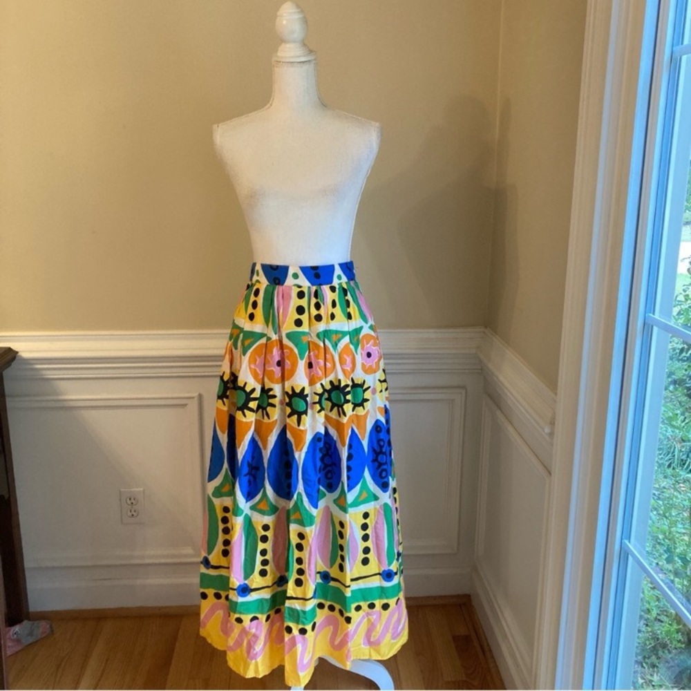 ZARA Colorful Cotton Abstract Batik African Print Pleated Maxi Skirt - Picture 11 of 13